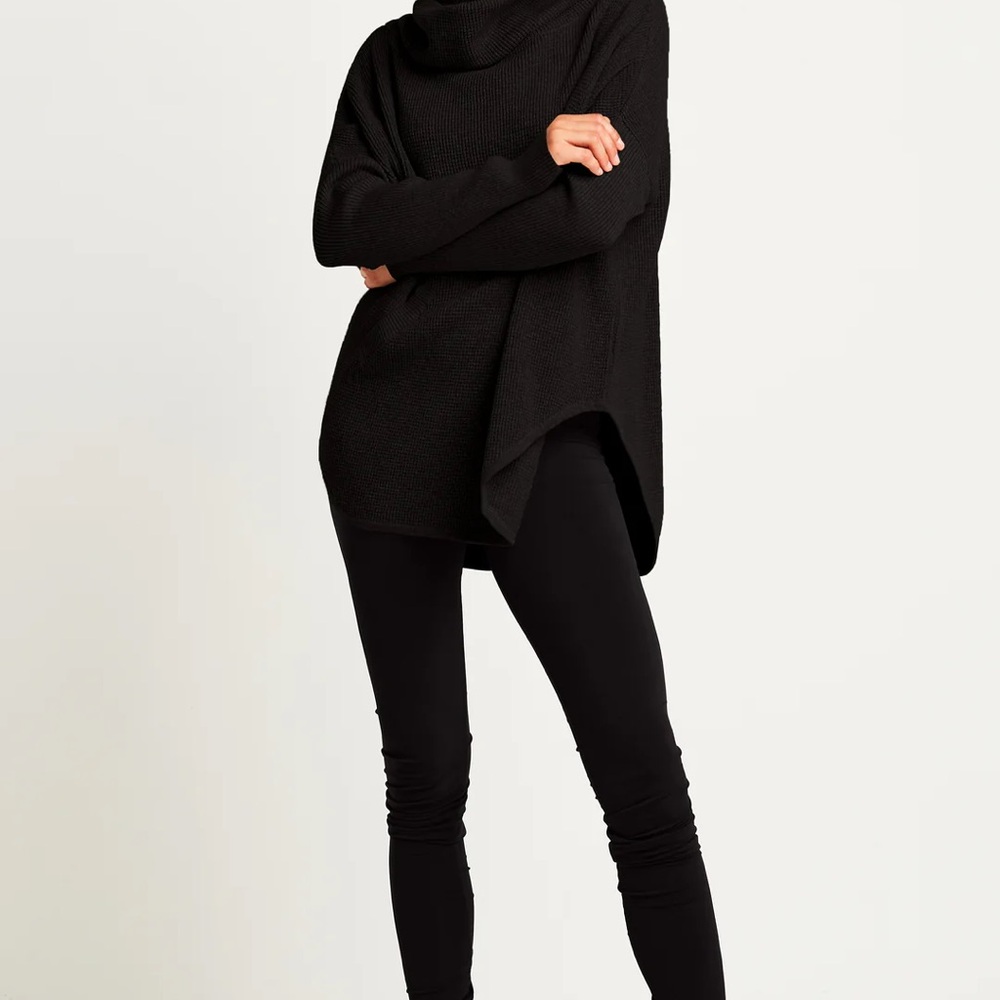 PLANET by Lauren G 100% Pima Cotton Waffle Cowl Sweater Midnight One Size